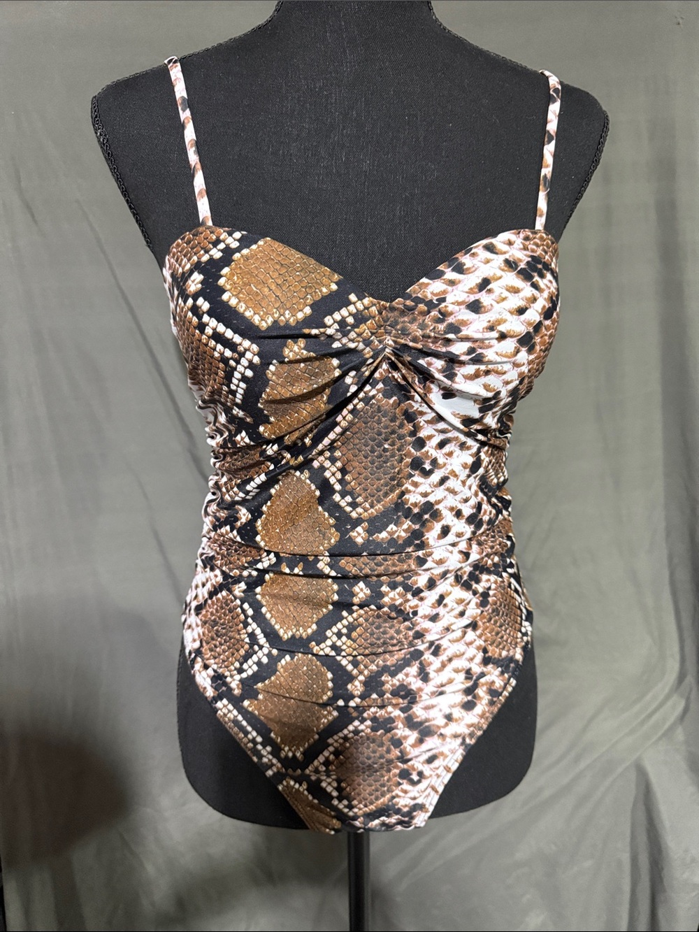 Women’s Snake-Print One-Piece Swimsuit in Brown